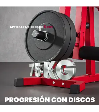 Máquina de Extensión y Curl de Piernas Ajustable 3 en 1 Carga 300 kg con Carga de Placas para Casa Gimnasio Rojo