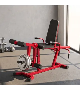Máquina de Extensión y Curl de Piernas Ajustable 3 en 1 Carga 300 kg con Carga de Placas para Casa Gimnasio Rojo