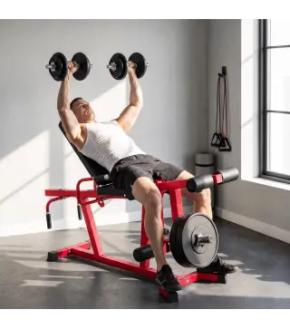 Máquina de Extensión y Curl de Piernas Ajustable 3 en 1 Carga 300 kg con Carga de Placas para Casa Gimnasio Rojo