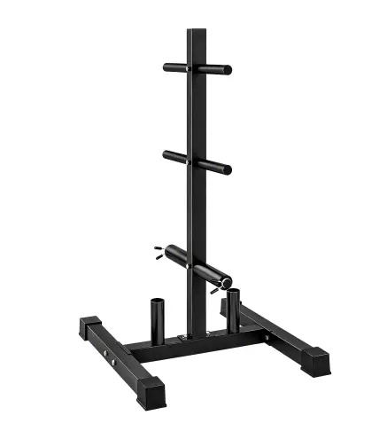 Soporte para Discos de Pesas Carga 300 kg para Discos de 25 mm y 50 mm con 2 Estantes de Barra para Gimnasio Casa Negro