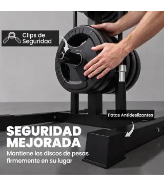 Soporte para Discos de Pesas Carga 300 kg para Discos de 25 mm y 50 mm con 2 Estantes de Barra para Gimnasio Casa Negro