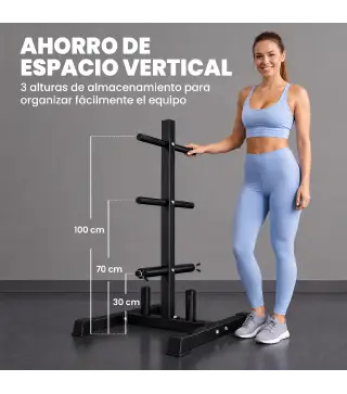 Soporte para Discos de Pesas Carga 300 kg para Discos de 25 mm y 50 mm con 2 Estantes de Barra para Gimnasio Casa Negro