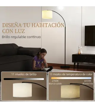 Lámpara de Pie LED Regulable con 11 Temperaturas de Color y Niveles de Brillo Pantalla Ajustable Control Remoto Negro