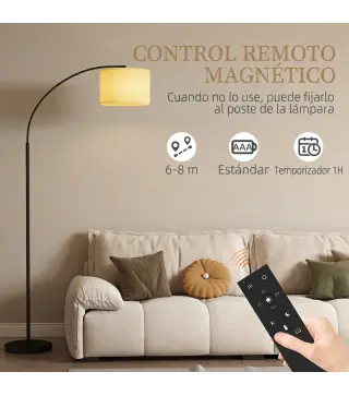 Lámpara de Pie LED Regulable con 11 Temperaturas de Color y Niveles de Brillo Pantalla Ajustable Control Remoto Negro