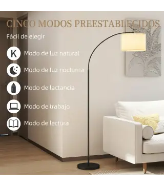 Lámpara de Pie LED Regulable con 11 Temperaturas de Color y Niveles de Brillo Pantalla Ajustable Control Remoto Negro