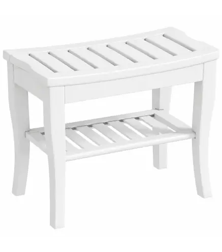 Taburete de Baño de Bambú con Estante Banco de Baño Impermeable y Robusta para Salón SPA 47,5x26x44,5 cm Blanco
