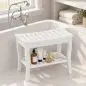 Taburete de Baño de Bambú con Estante Banco de Baño Impermeable y Robusta para Salón SPA 47,5x26x44,5 cm Blanco