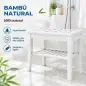 Taburete de Baño de Bambú con Estante Banco de Baño Impermeable y Robusta para Salón SPA 47,5x26x44,5 cm Blanco