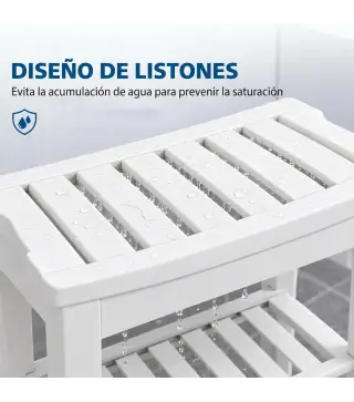 Taburete de Baño de Bambú con Estante Banco de Baño Impermeable y Robusta para Salón SPA 47,5x26x44,5 cm Blanco