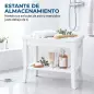 Taburete de Baño de Bambú con Estante Banco de Baño Impermeable y Robusta para Salón SPA 47,5x26x44,5 cm Blanco