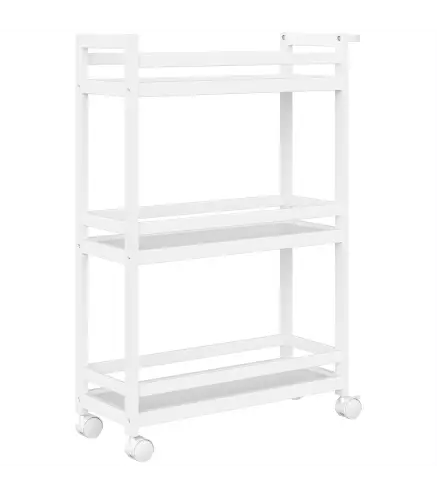 Estantería de Baño de Bambú de 3 Niveles Carrito Auxiliar de Almacenaje con Ruedas 55x20x75 cm Blanco