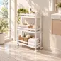 Estantería de Baño de Bambú de 3 Niveles Carrito Auxiliar de Almacenaje con Ruedas 55x20x75 cm Blanco