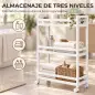 Estantería de Baño de Bambú de 3 Niveles Carrito Auxiliar de Almacenaje con Ruedas 55x20x75 cm Blanco