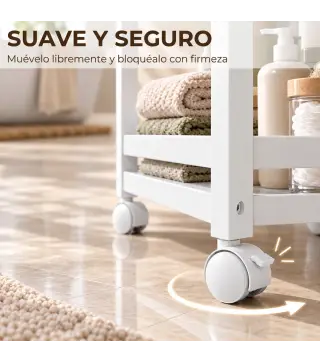 Estantería de Baño de Bambú de 3 Niveles Carrito Auxiliar de Almacenaje con Ruedas 55x20x75 cm Blanco