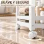 Estantería de Baño de Bambú de 3 Niveles Carrito Auxiliar de Almacenaje con Ruedas 55x20x75 cm Blanco