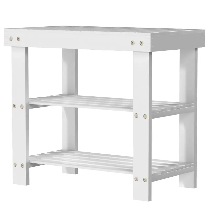 Banco Zapatero de Bambú con Asiento y 2 Estantes para 4 Pares para Entrada Salón Dormitorio 50x28x45 cm Blanco Banco Zapatero de Bambú con Asiento y 2 Estantes para 4 Pares para Entrada Salón Dormitorio 50x28x45 cm Blanco