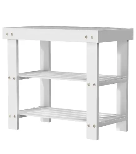 Banco Zapatero de Bambú con Asiento y 2 Estantes para 4 Pares para Entrada Salón Dormitorio 50x28x45 cm Blanco