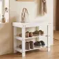 Banco Zapatero de Bambú con Asiento y 2 Estantes para 4 Pares para Entrada Salón Dormitorio 50x28x45 cm Blanco Banco Zapatero de Bambú con Asiento y 2 Estantes para 4 Pares para Entrada Salón Dormitorio 50x28x45 cm Blanco