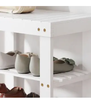 Banco Zapatero de Bambú con Asiento y 2 Estantes para 4 Pares para Entrada Salón Dormitorio 50x28x45 cm Blanco