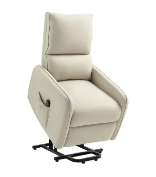 Sillón Relax Reclinable Eléctrico Levanta Personas de Tela Lino Control Remoto Asiento con Muelles Reposapiés Beige