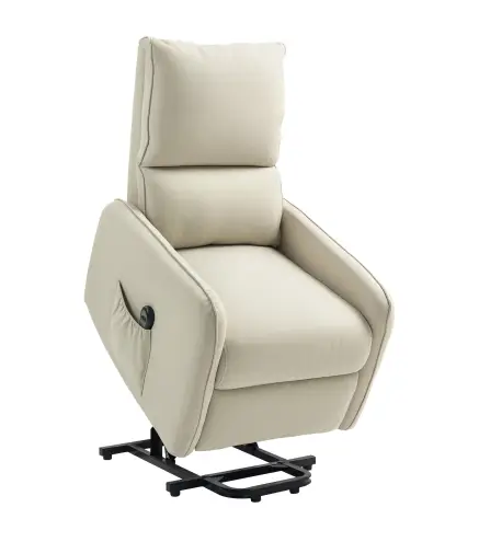 Sillón Relax Reclinable Eléctrico Levanta Personas de Tela Lino Control Remoto Asiento con Muelles Reposapiés Beige