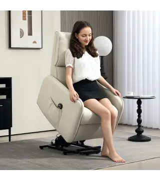 Sillón Relax Reclinable Eléctrico Levanta Personas de Tela Lino Control Remoto Asiento con Muelles Reposapiés Beige