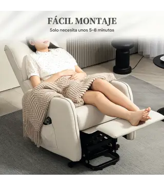 Sillón Relax Reclinable Eléctrico Levanta Personas de Tela Lino Control Remoto Asiento con Muelles Reposapiés Beige