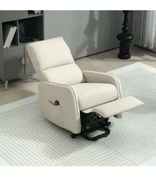 Sillón Relax Reclinable Eléctrico Levanta Personas de Tela Lino Control Remoto Asiento con Muelles Reposapiés Beige