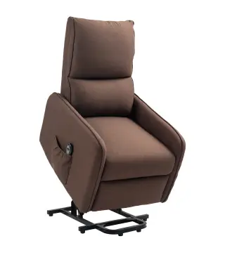 Sillón Relax Reclinable Eléctrico Levanta Personas de Tela Lino Control Remoto Asiento con Muelles Reposapiés Marrón