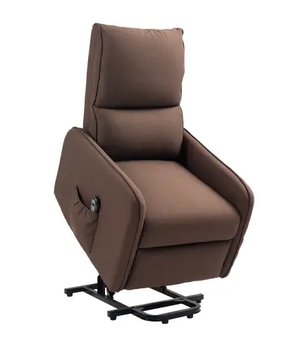 Sillón Relax Reclinable Eléctrico Levanta Personas de Tela Lino Control Remoto Asiento con Muelles Reposapiés Marrón