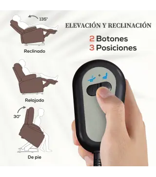 Sillón Relax Reclinable Eléctrico Levanta Personas de Tela Lino Control Remoto Asiento con Muelles Reposapiés Marrón