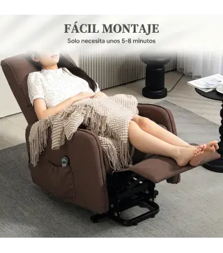 Sillón Relax Reclinable Eléctrico Levanta Personas de Tela Lino Control Remoto Asiento con Muelles Reposapiés Marrón