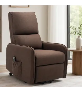 Sillón Relax Reclinable Eléctrico Levanta Personas de Tela Lino Control Remoto Asiento con Muelles Reposapiés Marrón