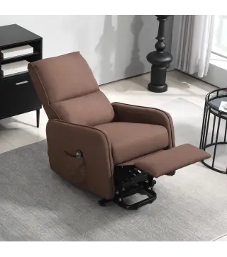 Sillón Relax Reclinable Eléctrico Levanta Personas de Tela Lino Control Remoto Asiento con Muelles Reposapiés Marrón