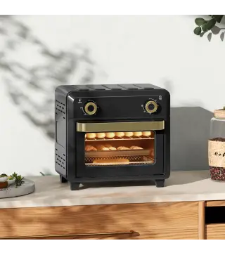 Horno Freidora de Aire 10 L con 2 Mandos Convección 360° Temperatura hasta 230 °C Temporizador 60 Min Bandeja y Cesta