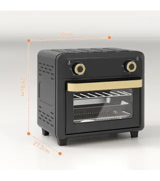 Horno Freidora de Aire 10 L con 2 Mandos Convección 360° Temperatura hasta 230 °C Temporizador 60 Min Bandeja y Cesta