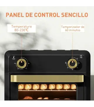 Horno Freidora de Aire 10 L con 2 Mandos Convección 360° Temperatura hasta 230 °C Temporizador 60 Min Bandeja y Cesta