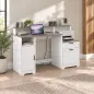Escritorio 140 cm con Estación de Carga Cajones y Armario Enchufes Soporte para Impresora y Monitor Marrón y Blanco