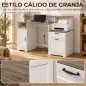 Escritorio 140 cm con Estación de Carga Cajones y Armario Enchufes Soporte para Impresora y Monitor Marrón y Blanco Escritorio 140 cm con Estación de Carga Cajones y Armario Enchufes Soporte para Impresora y Monitor Marrón y Blanco
