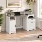 Escritorio 140 cm con Estación de Carga Cajones y Armario Enchufes Soporte para Impresora y Monitor Marrón y Blanco Escritorio 140 cm con Estación de Carga Cajones y Armario Enchufes Soporte para Impresora y Monitor Marrón y Blanco