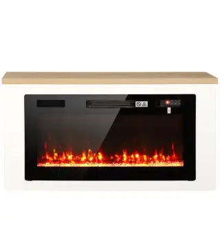 Chimenea Eléctrica de Pie 900/1800W Mueble para TV 55" 12 Colores de Llama 3D 5 Brillos Control Remoto para 35㎡ Blanco