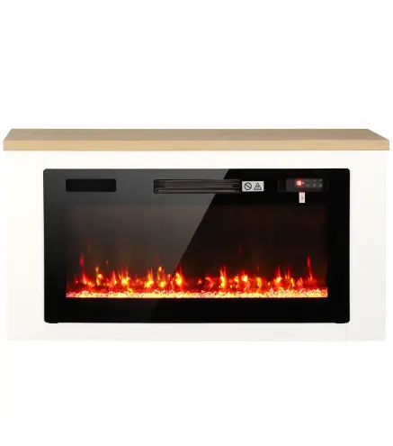 Chimenea Eléctrica de Pie 900/1800W Mueble para TV 55" 12 Colores de Llama 3D 5 Brillos Control Remoto para 35㎡ Blanco
