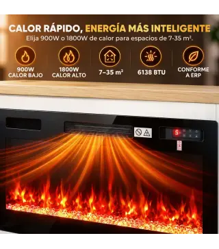 Chimenea Eléctrica de Pie 900/1800W Mueble para TV 55" 12 Colores de Llama 3D 5 Brillos Control Remoto para 35㎡ Blanco