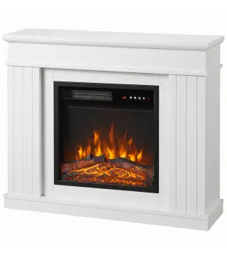 Chimenea Eléctrica Decorativa 1800W con Repisa Efecto Llama 5 Brillos Termostato Temporizador Mando para TV 38" Blanco