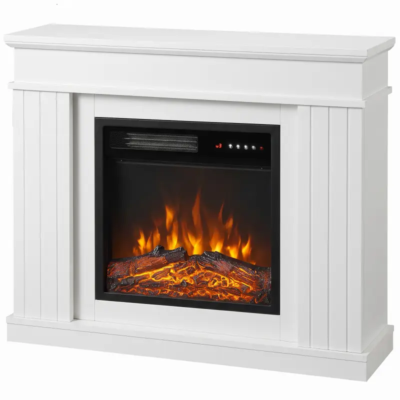 Chimenea Eléctrica Decorativa 1800W con Repisa Efecto Llama 5 Brillos Termostato Temporizador Mando para TV 38" Blanco Chimenea Eléctrica Decorativa 1800W con Repisa Efecto Llama 5 Brillos Termostato Temporizador Mando para TV 38" Blanco