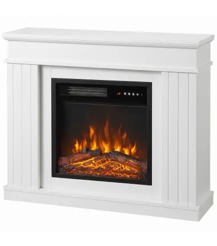 Chimenea Eléctrica Decorativa 1800W con Repisa Efecto Llama 5 Brillos Termostato Temporizador Mando para TV 38" Blanco