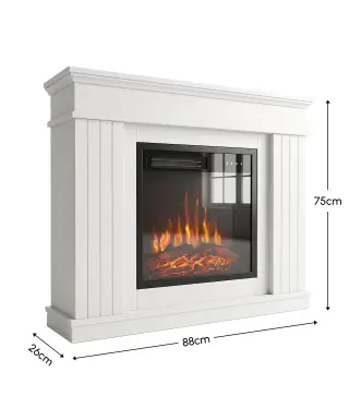 Chimenea Eléctrica Decorativa 1800W con Repisa Efecto Llama 5 Brillos Termostato Temporizador Mando para TV 38" Blanco