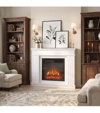 Chimenea Eléctrica Decorativa 1800W con Repisa Efecto Llama 5 Brillos Termostato Temporizador Mando para TV 38" Blanco