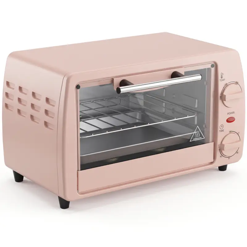 Horno Eléctrico Sobremesa 10L 750W Horno Eléctrico Pequeño Temperatura 230 ℃ y Temporizador 36,5x26x22 cm Rosa