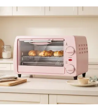 Horno Eléctrico Sobremesa 10L 750W Horno Eléctrico Pequeño Temperatura 230 ℃ y Temporizador 36,5x26x22 cm Rosa